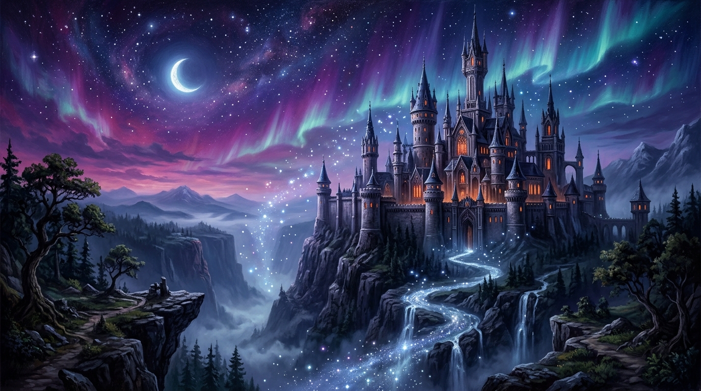 Moonlit fantasy castle